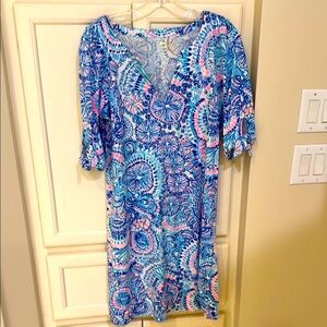 Lilly Pulitzer Blue and Pink Patterned Midi Dress